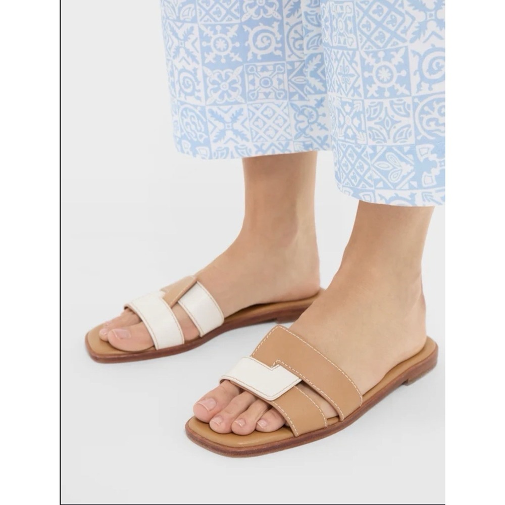 New‎ Tuckernuck Muse Cognac White Leather Slide Flat Sandals Size 6.5, $165